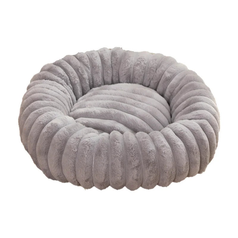 Khaki Plush Pet Bed - 40cm Round Dog & Cat Mat Cozy PP