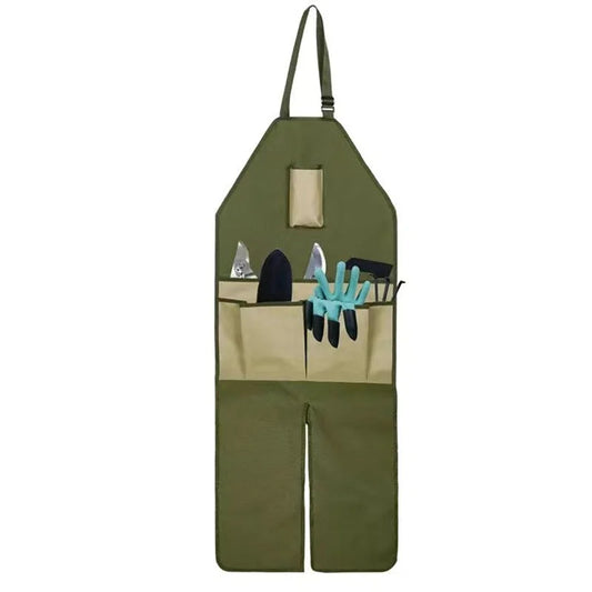 Khaki Pocket Heavy-Duty Gardening Apron with Adjustable