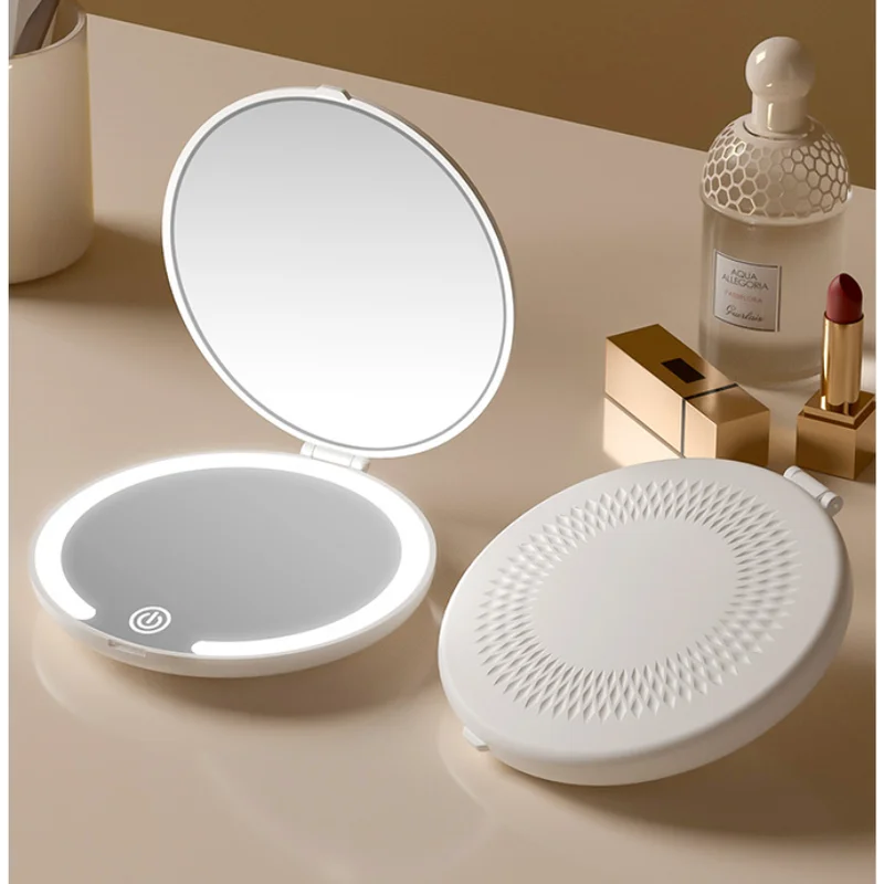Khaki Portable LED Makeup Mirror with Tricolor Lights