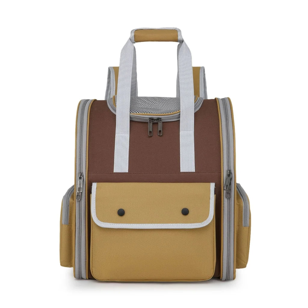 Khaki Portable Pet Carrier Backpack - Spacious Breathable