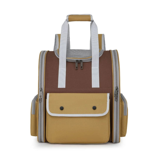 Khaki Portable Pet Carrier Backpack - Spacious Breathable