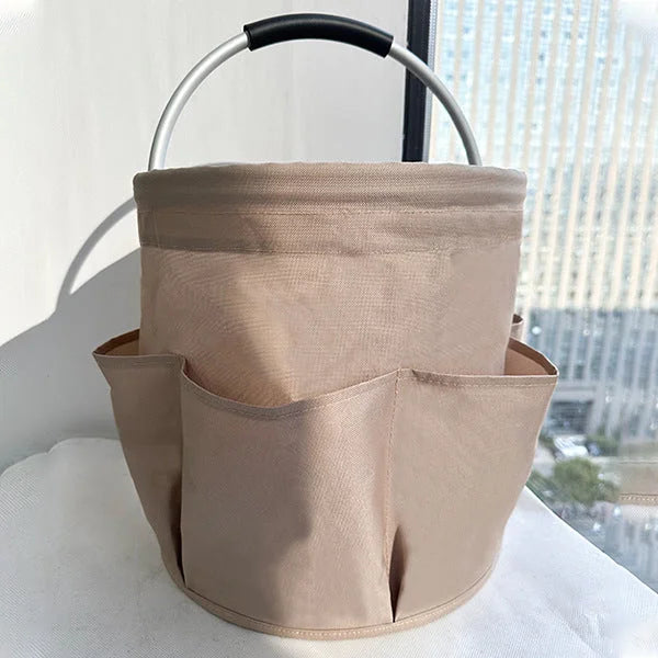 Khaki Portable Picnic Basket Foldable Outdoor Beach Basket