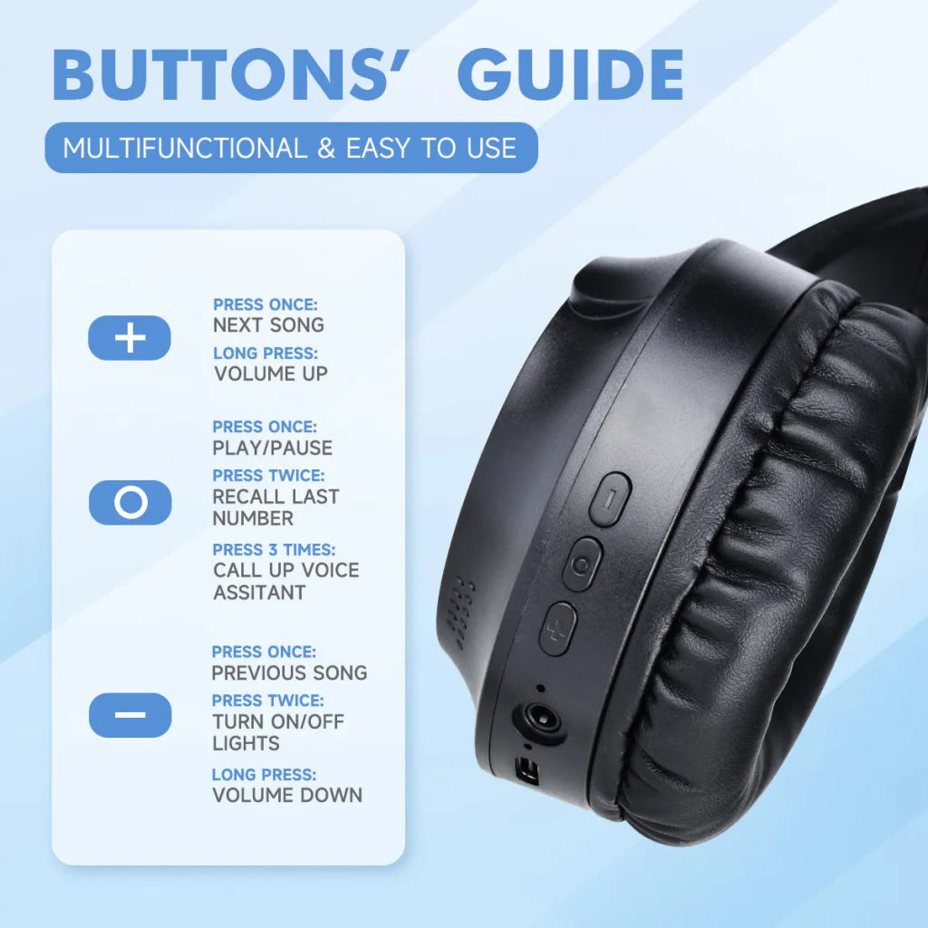 Khaki Wireless Gaming Headphones with Lights - Foldable
