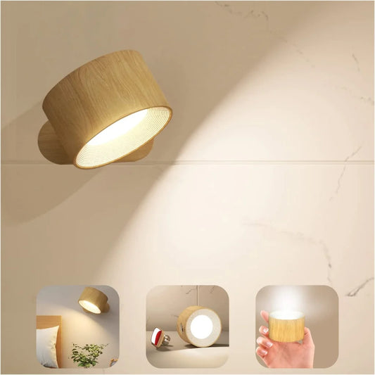Khaki Wood Grain Rechargeable LED Magnetic Wall Light