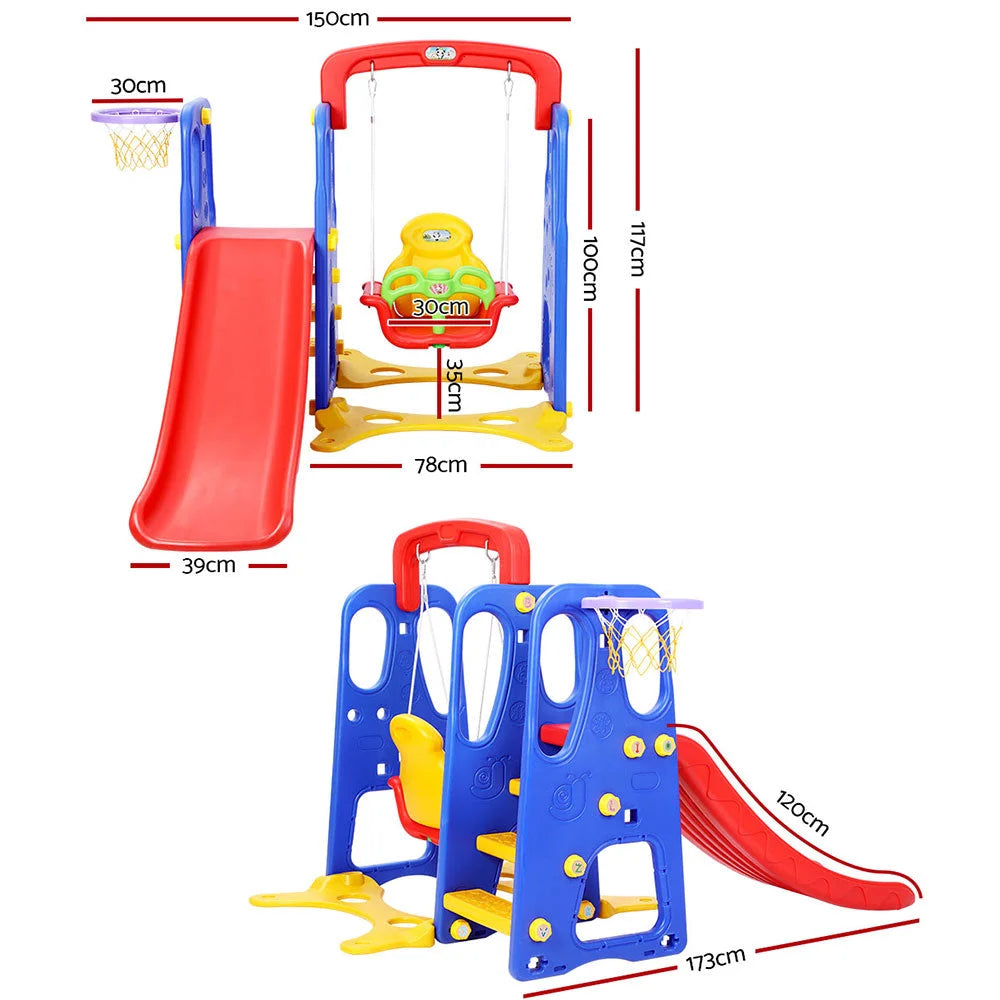 Kids 3‑in‑1 Slide & Swing with Basketball Hoop