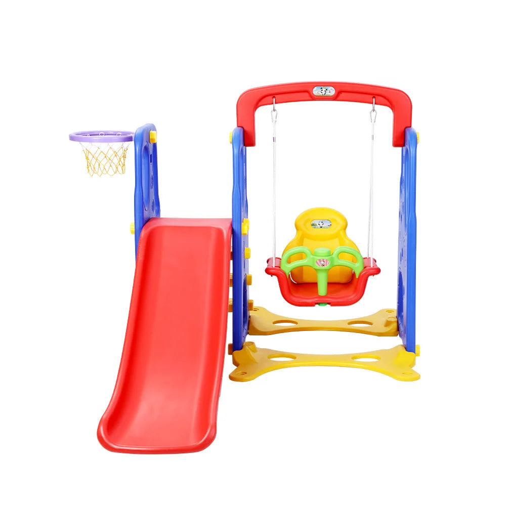 Kids 3‑in‑1 Slide & Swing with Basketball Hoop
