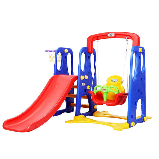 Kids 3‑in‑1 Slide & Swing with Basketball Hoop