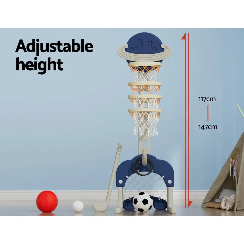 Kids Basketball Hoop Stand Adjustable 6-in-1 Sports Center
