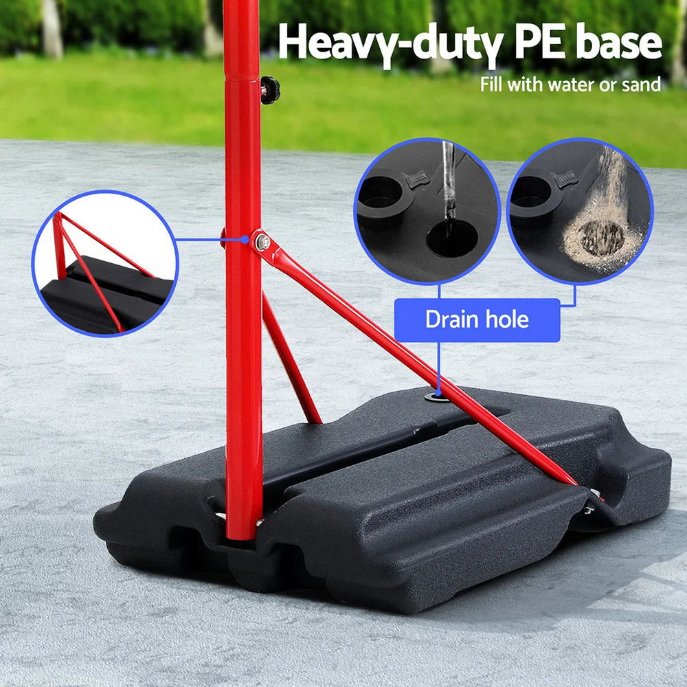 6m basketball hoop stand with open shelves and sturdy supports
