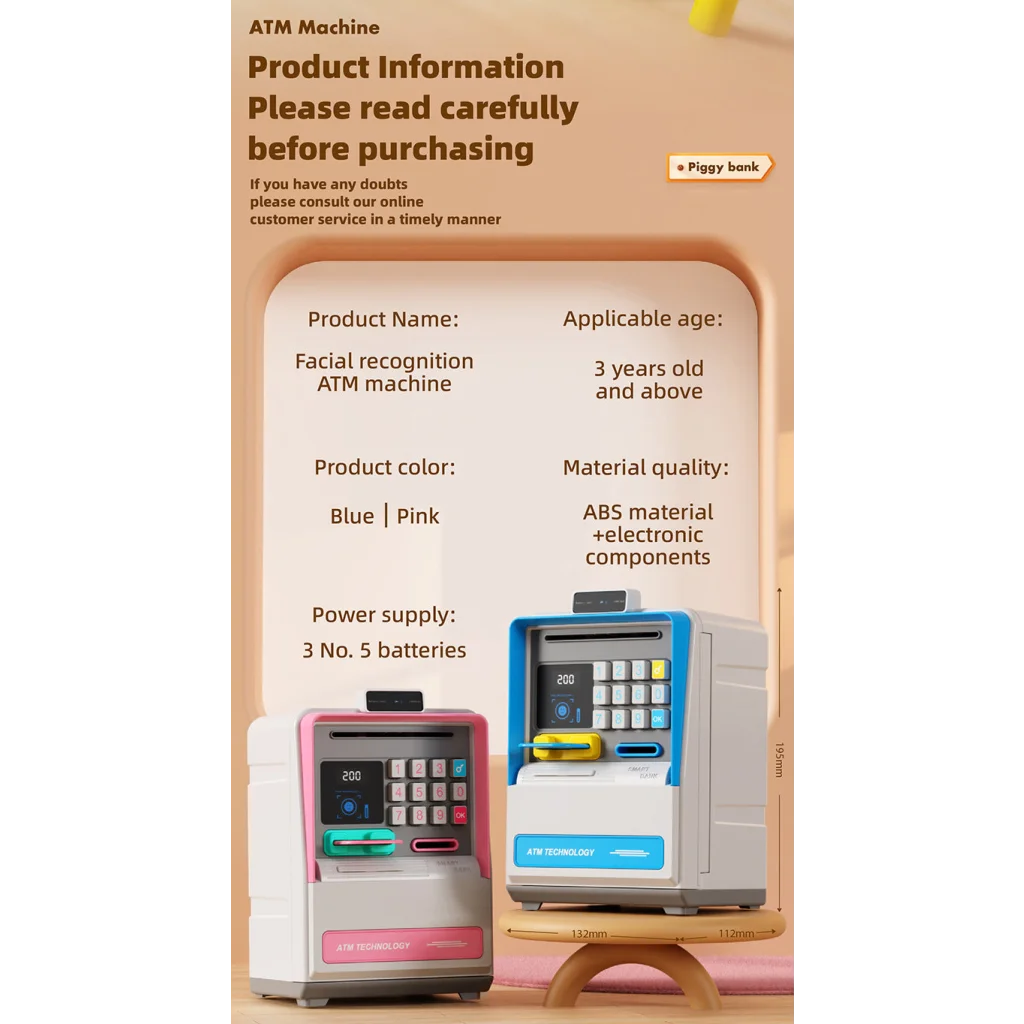 Kids Electronic ATM Piggy Bank with Simulated Facial