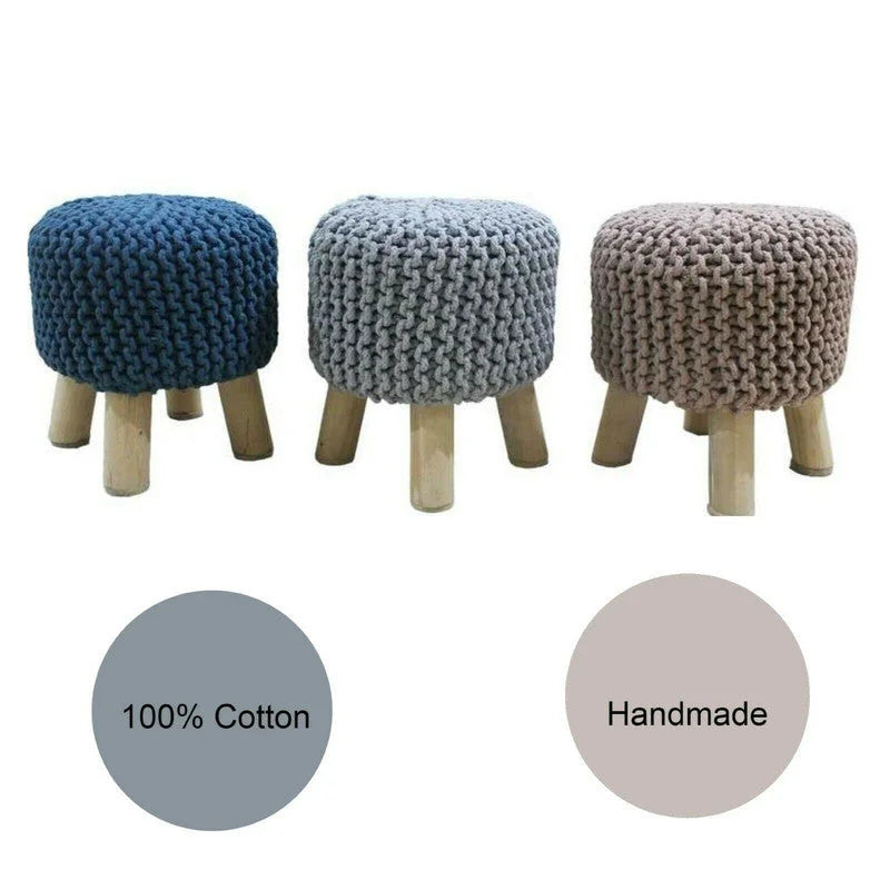 Kids Hand Knitted Cotton Braided Foot Rest Sitting Stool