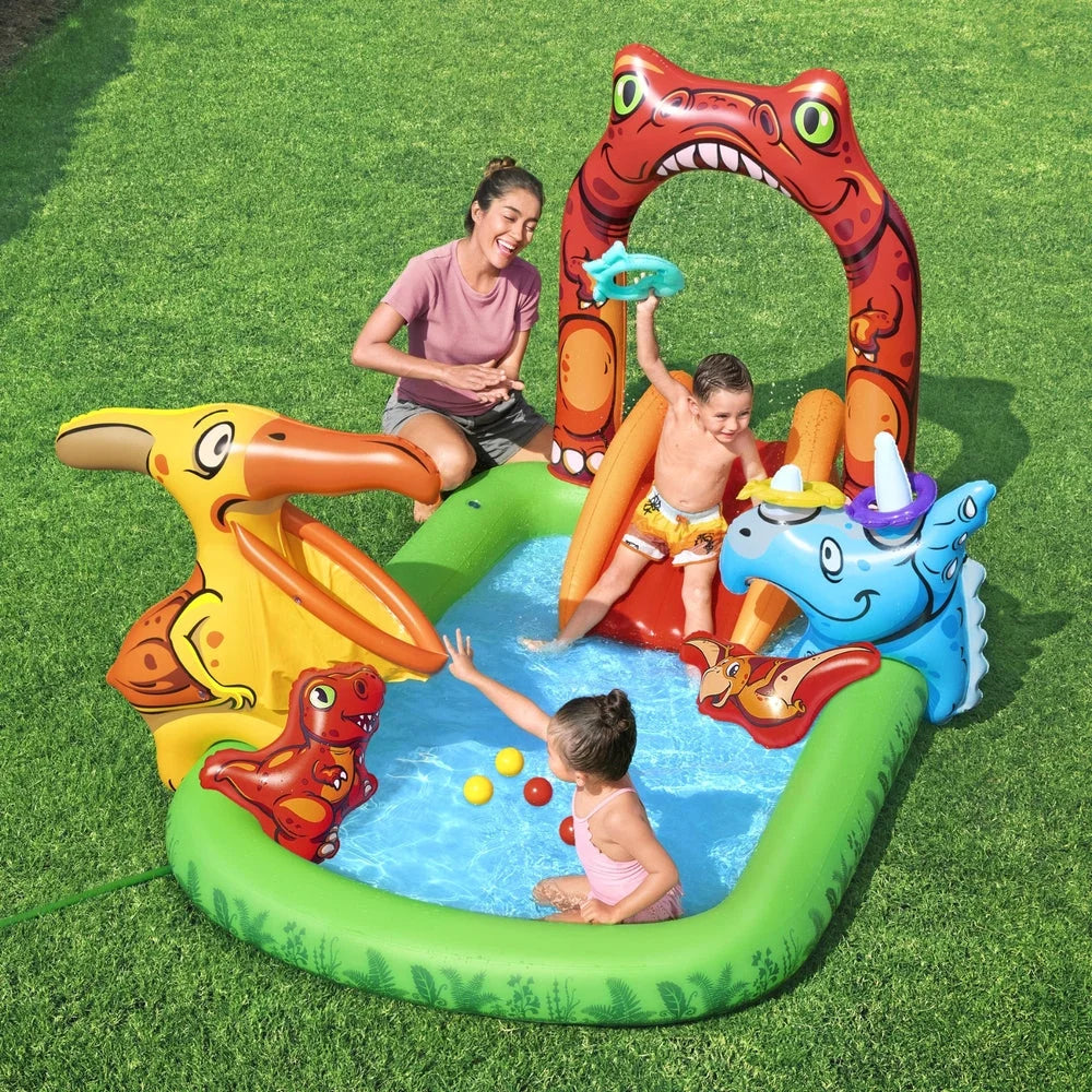 Kids Inflatable Play Splash Pool with Slide Ball Tossing