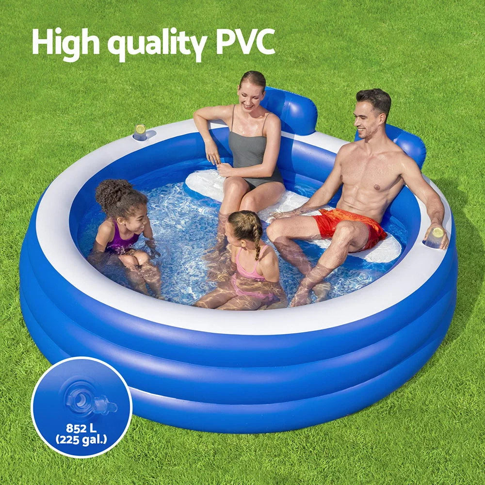 Kids Inflatable Pool Above Ground with Bench Seat Cup