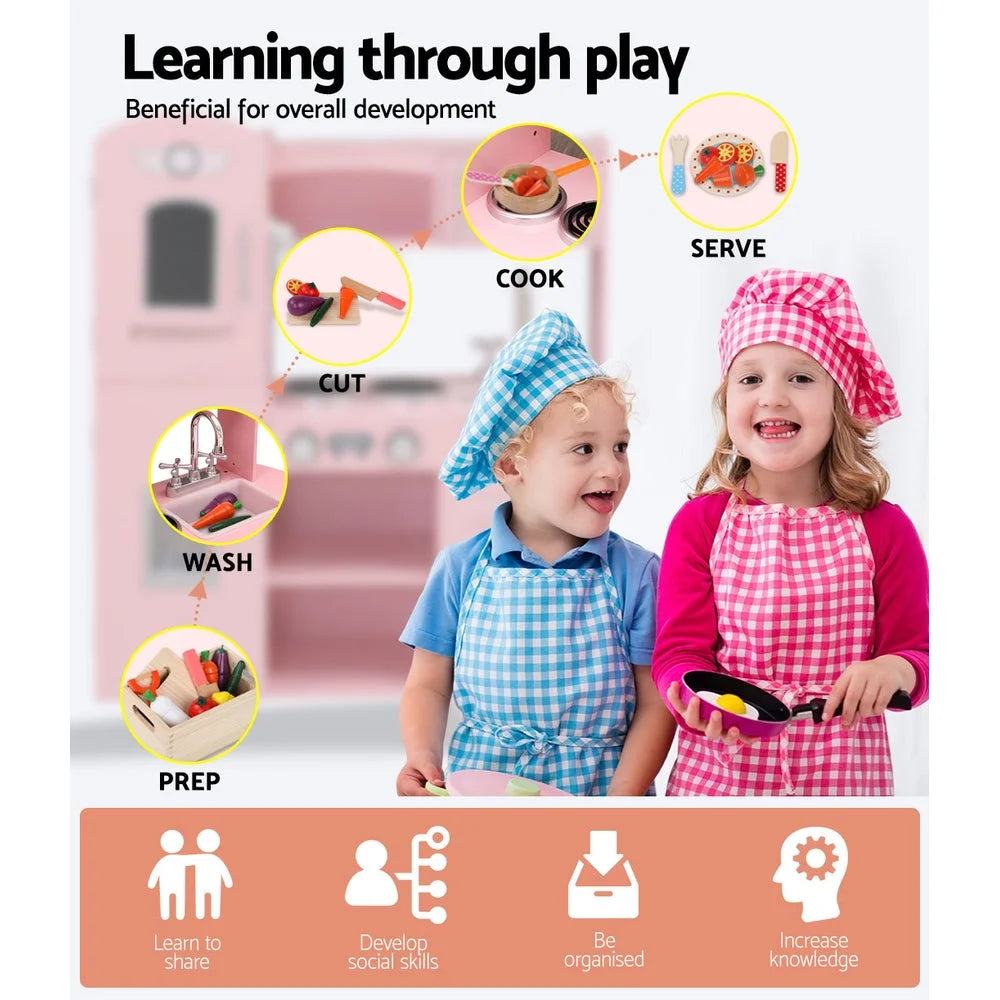 Kids Kitchen Play Set Wooden Pretend Toys Cooking Children