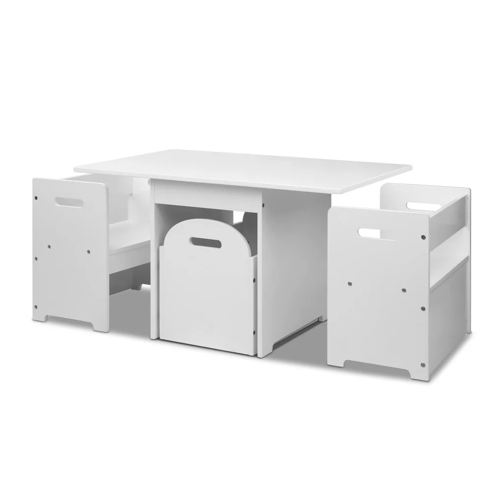 White desk with multi function table chair