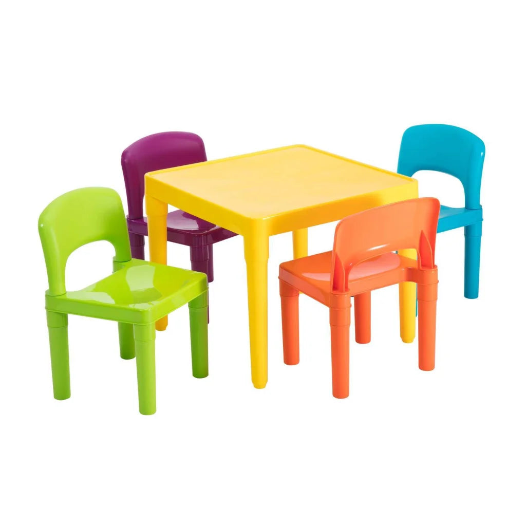 Kids Plastic Table & 4 Chairs Set 5-Piece