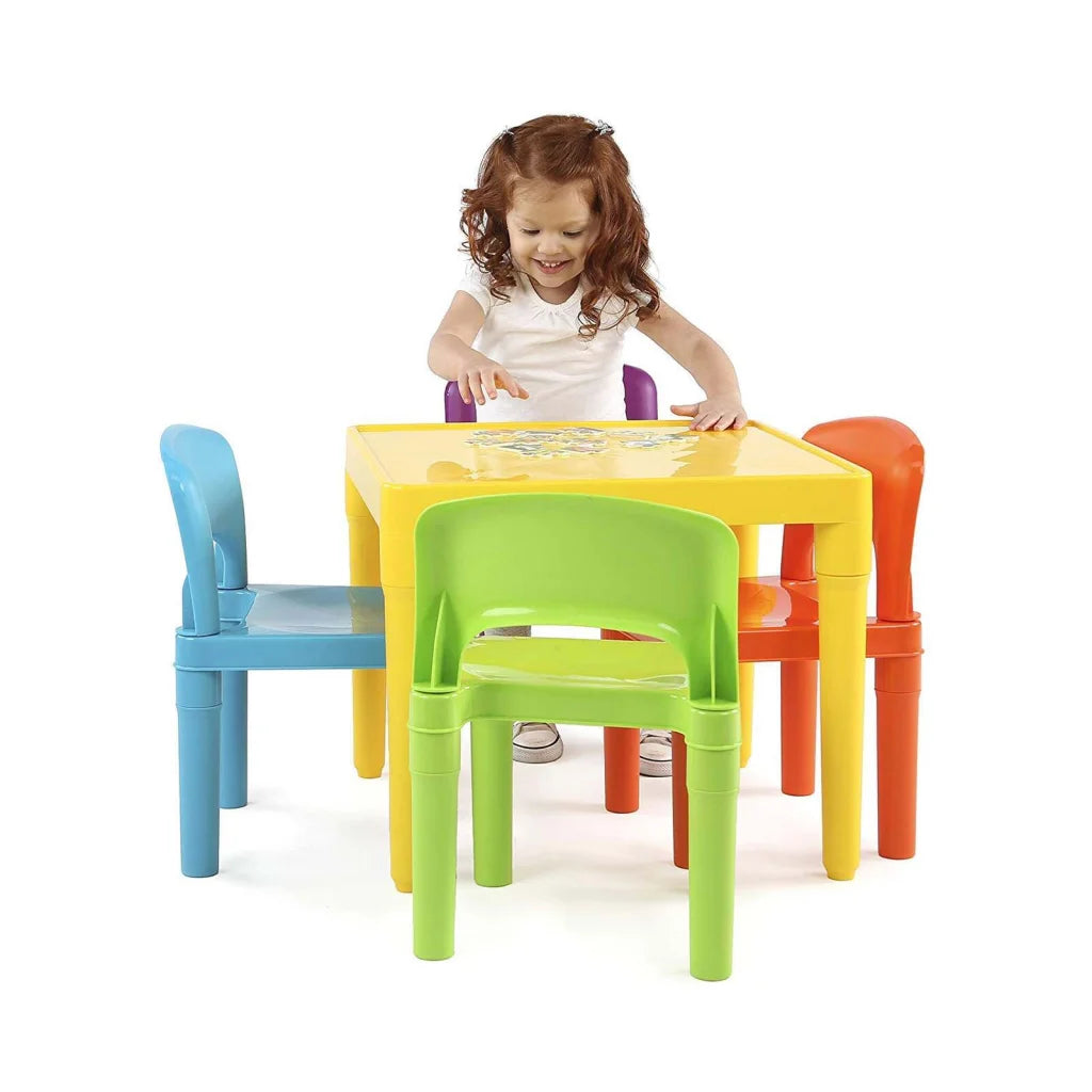 Kids Plastic Table & 4 Chairs Set 5-Piece