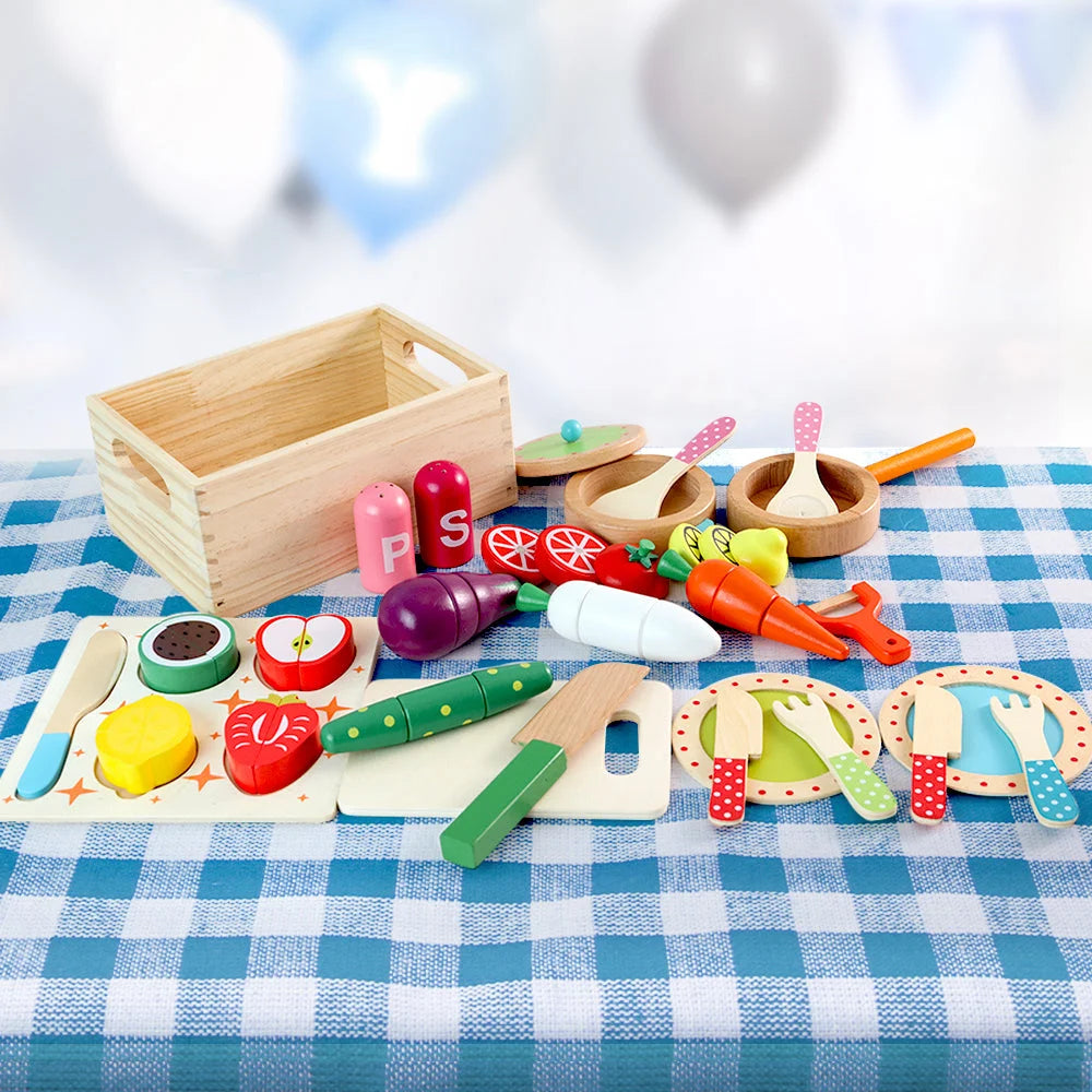 Kids Pretend Play Food Kitchen Wooden Toys Childrens