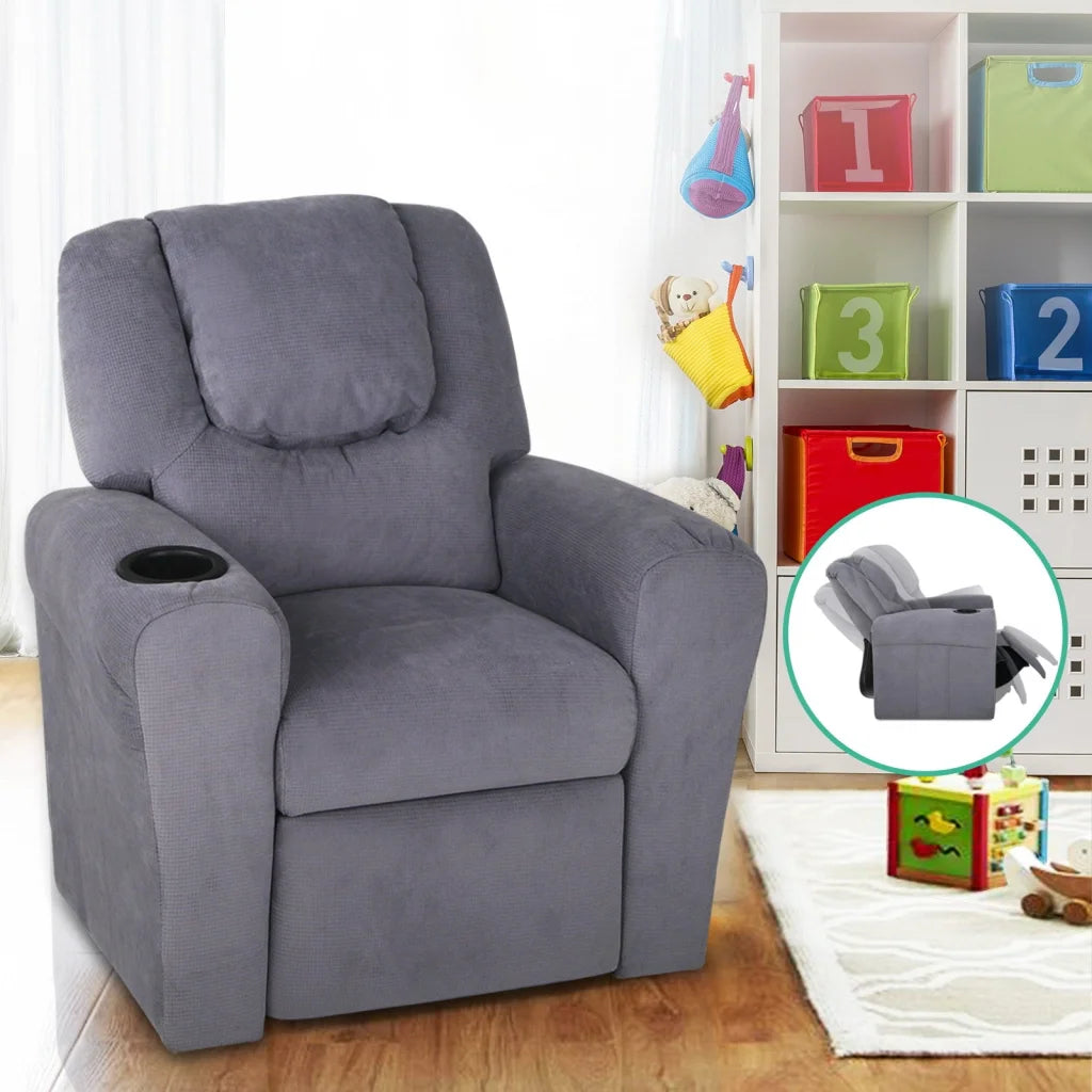Kids Recliner Chair Linen Soft Sofa Lounge Couch