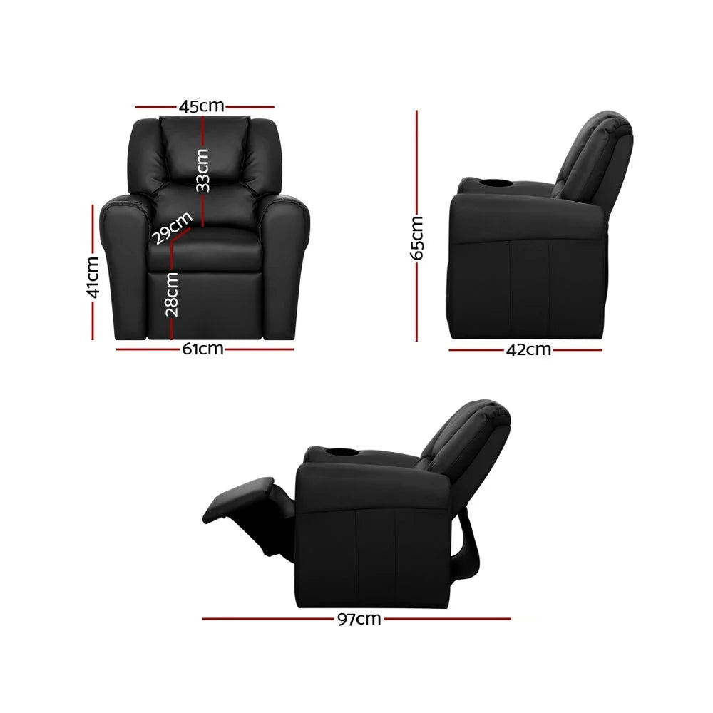 Kids Recliner Chair PU Leather Sofa Lounge Couch - Black