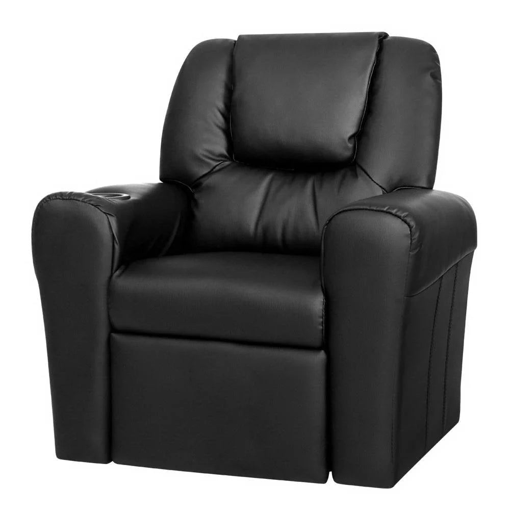 Kids Recliner Chair PU Leather Sofa Lounge Couch - Black