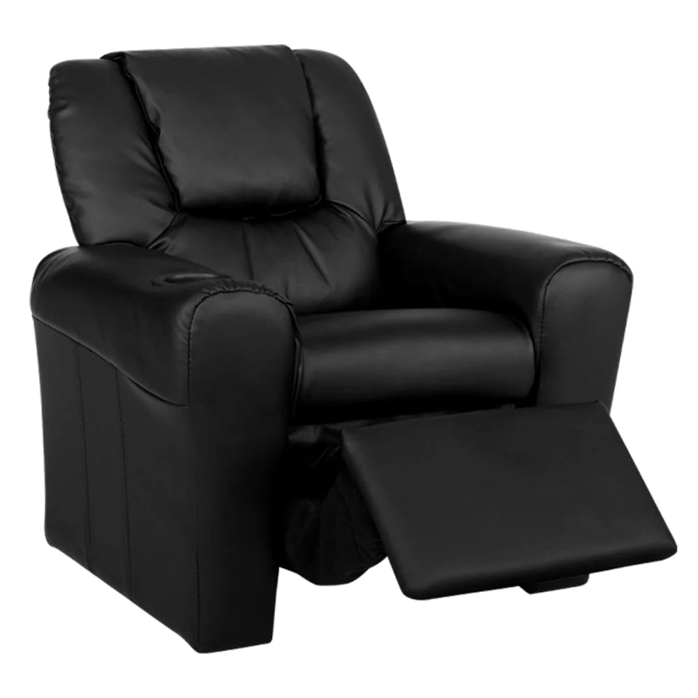 Kids Recliner Chair PU Leather Sofa Lounge Couch - Black