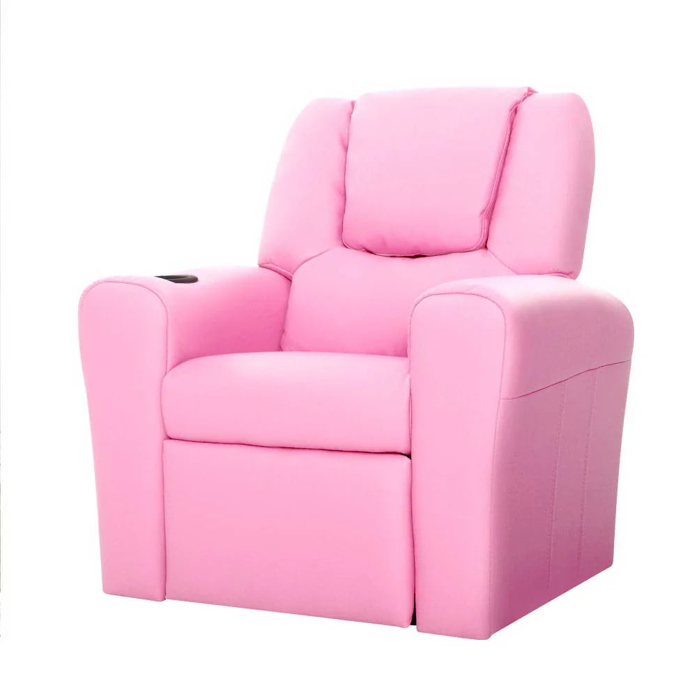 Kids Recliner Chair PU Leather Sofa Lounge Couch - Pink