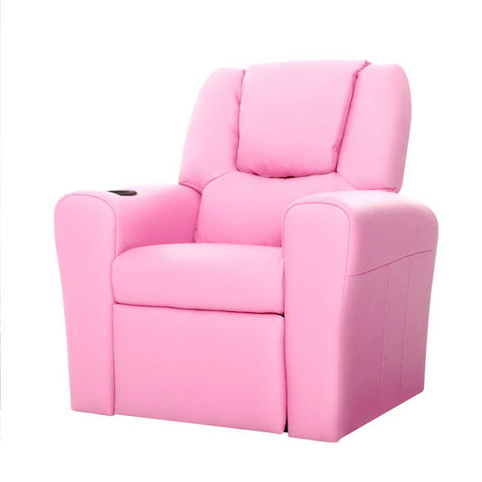 Kids Recliner Chair PU Leather Sofa Lounge Couch - Pink