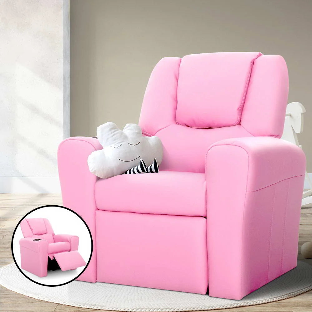 Kids Recliner Chair PU Leather Sofa Lounge Couch - Pink
