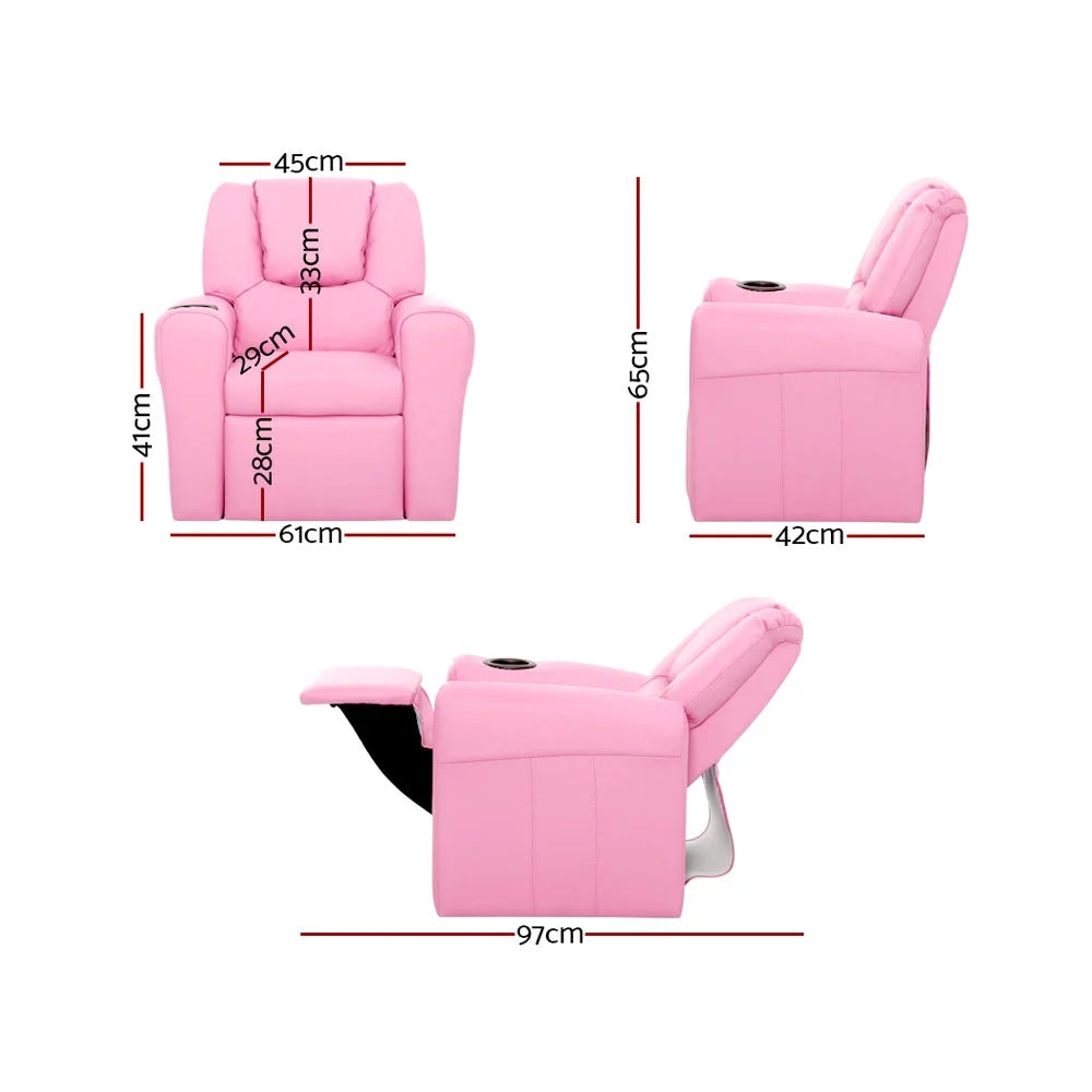 Kids Recliner Chair PU Leather Sofa Lounge Couch - Pink
