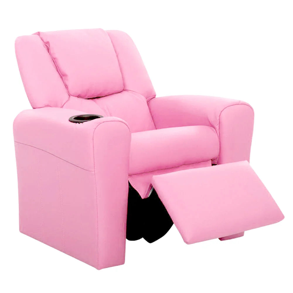 Kids Recliner Chair PU Leather Sofa Lounge Couch - Pink