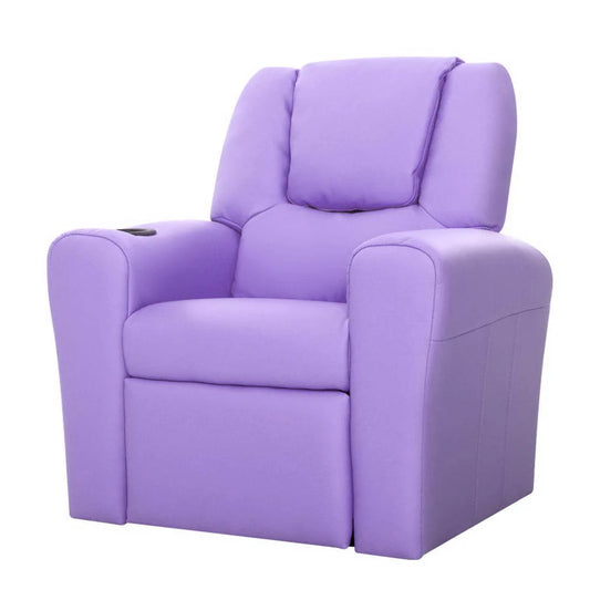 Kids Recliner Chair PU Leather Sofa Lounge Couch - Purple