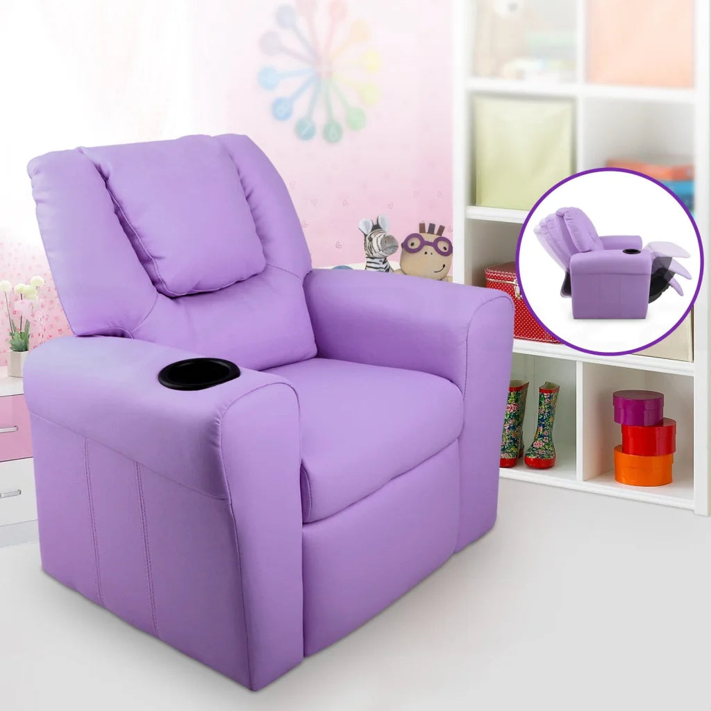 Kids Recliner Chair PU Leather Sofa Lounge Couch - Purple