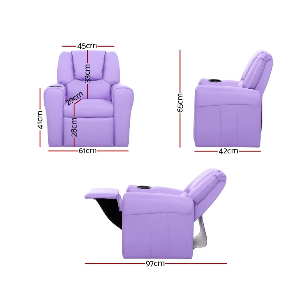 Kids Recliner Chair PU Leather Sofa Lounge Couch - Purple