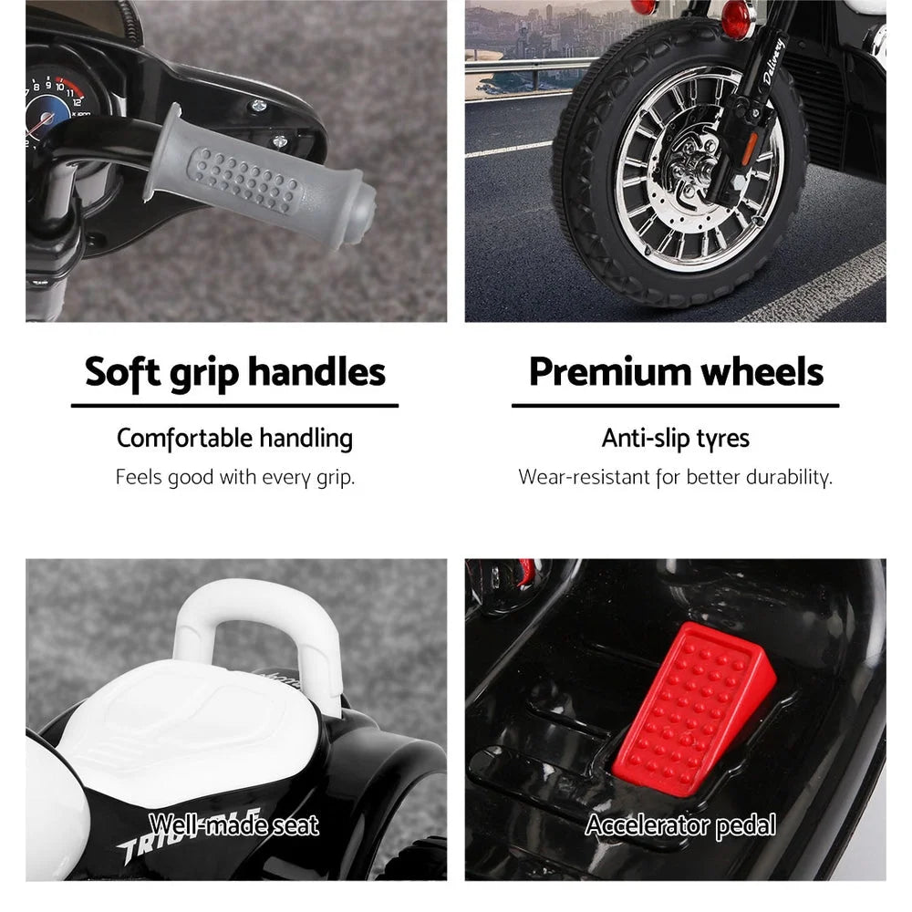 Kids Ride On Motorbike Motorcycle Toys - Black and White