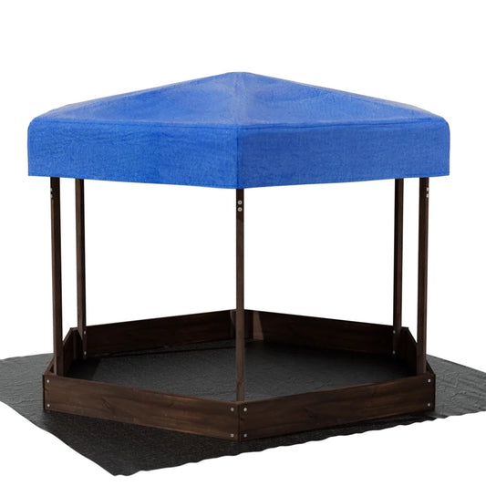 Kids Sandpit Wooden Hexagon Sand Pit with Canopy Outdoor