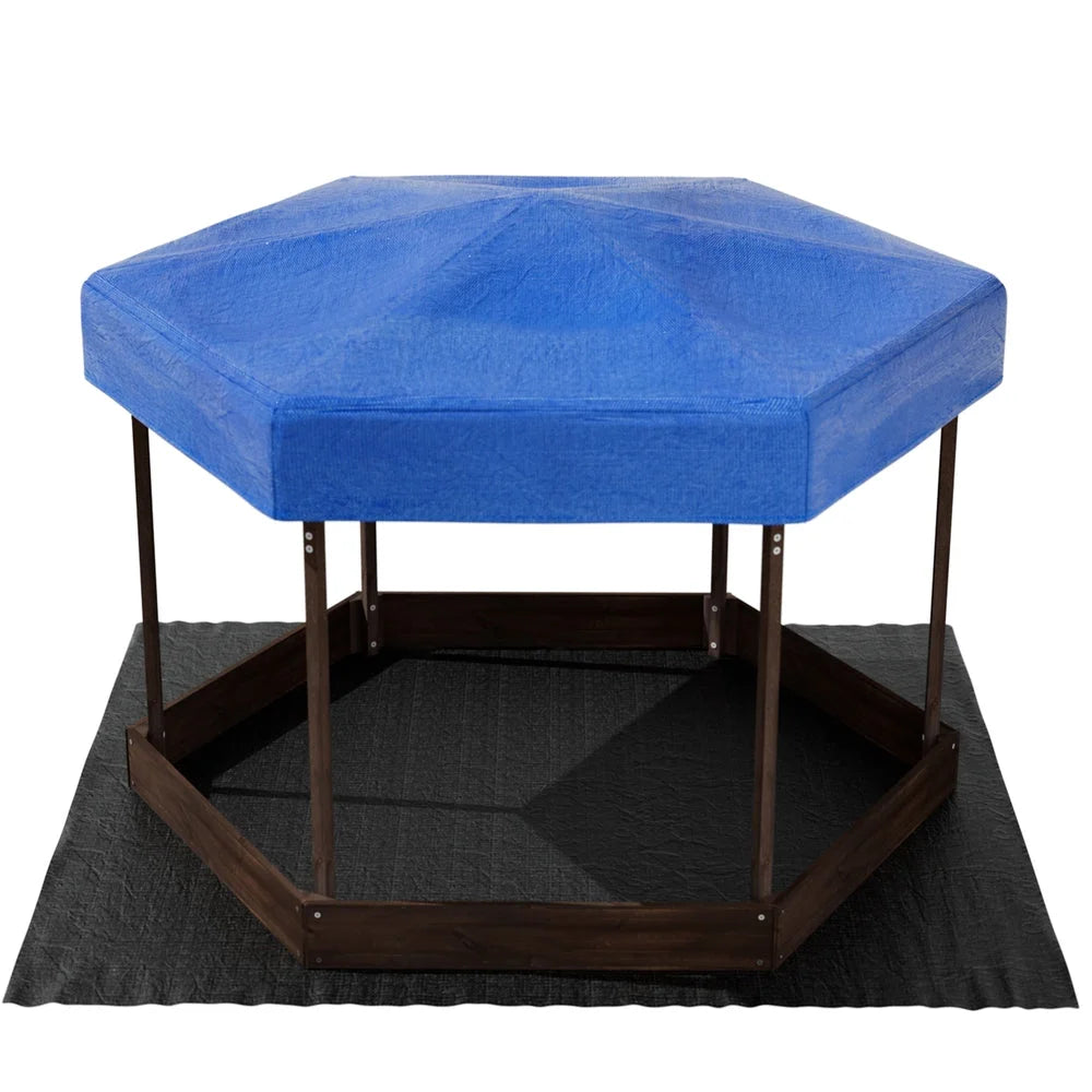 Kids Sandpit Wooden Hexagon Sand Pit with Canopy Outdoor