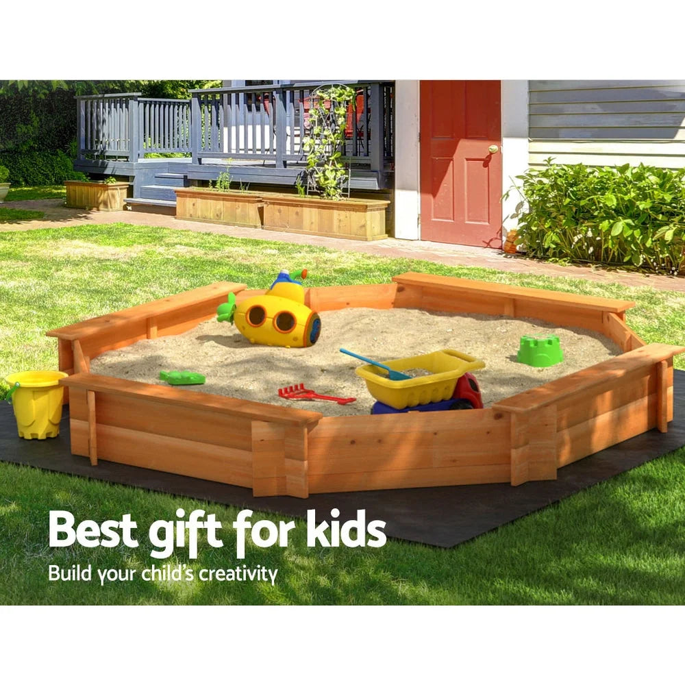 Kids Sandpit Wooden Round Sand Pit with Cover Bench