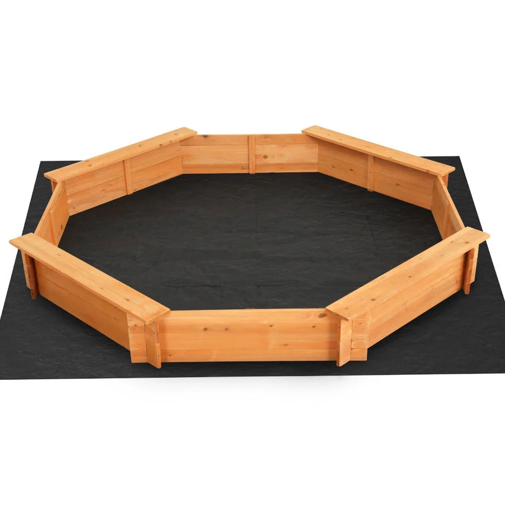 Kids Sandpit Wooden Round Sand Pit with Cover Bench Seat Beach Toys