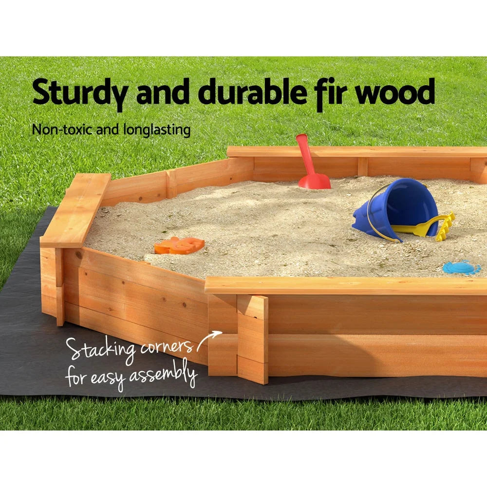 Kids Sandpit Wooden Round Sand Pit with Cover Bench Seat