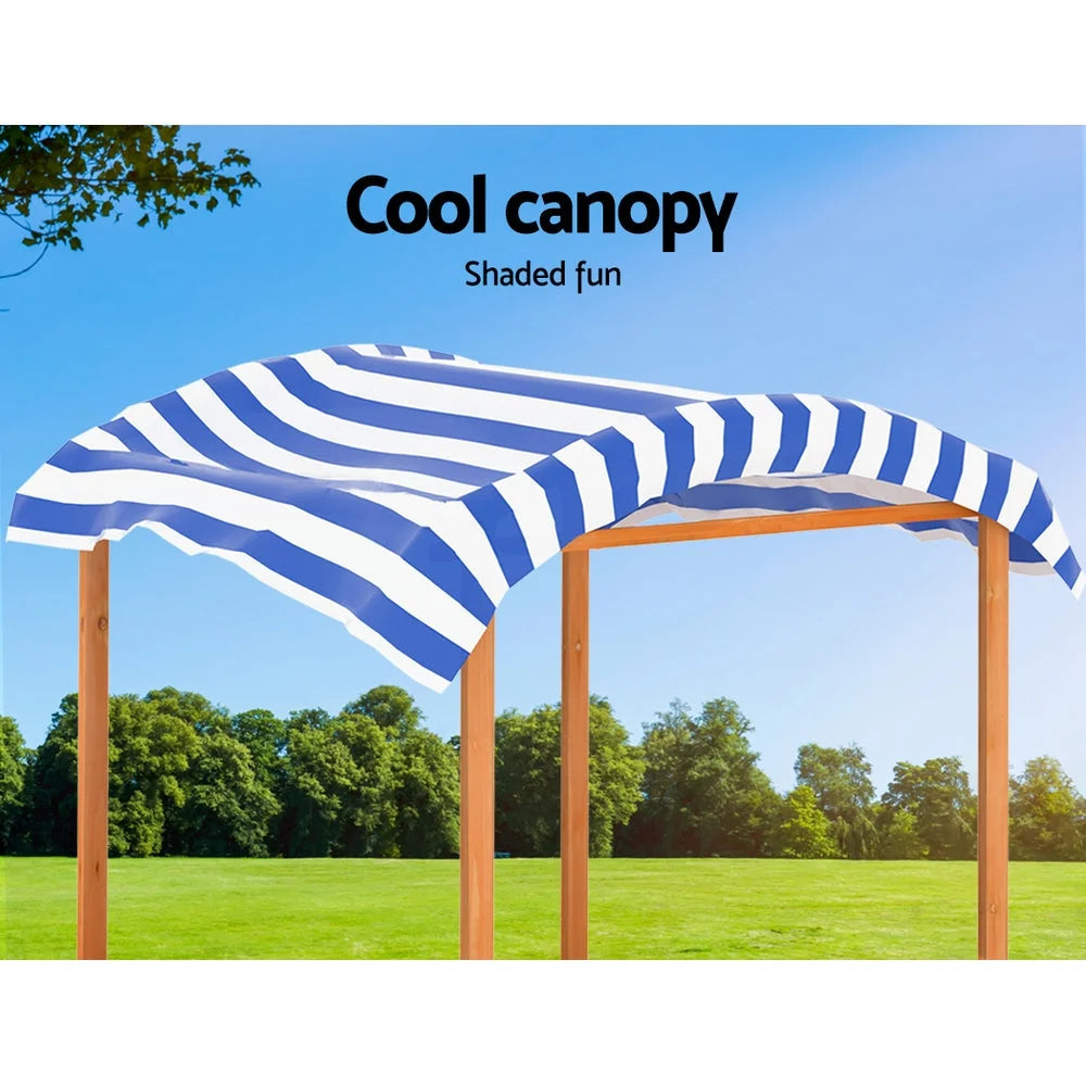Kids Sandpit Wooden Sandbox Sand Pit with Canopy Water