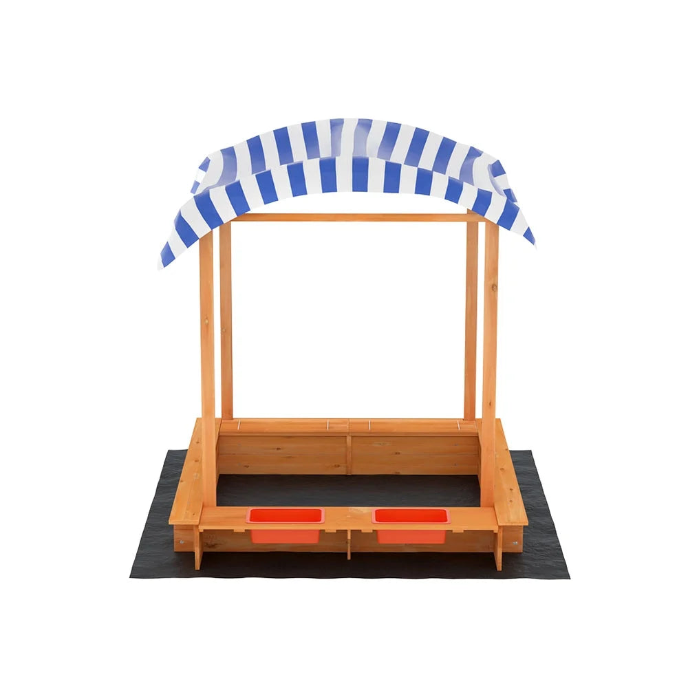 Kids Sandpit Wooden Sandbox Sand Pit with Canopy Water