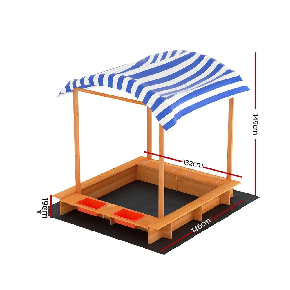 Kids Sandpit Wooden Sandbox Sand Pit with Canopy Water