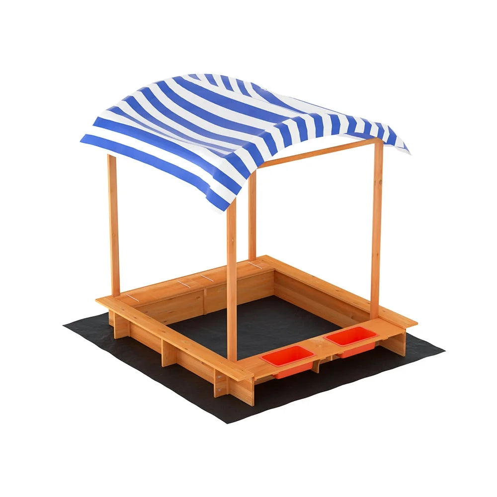 Kids Sandpit Wooden Sandbox Sand Pit with Canopy Water