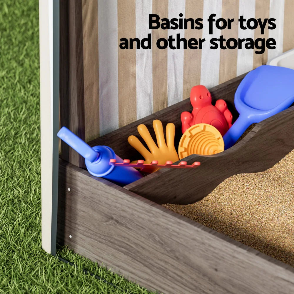 Kids Sandpit Wooden Sandbox Sand Pit with Canopy Window