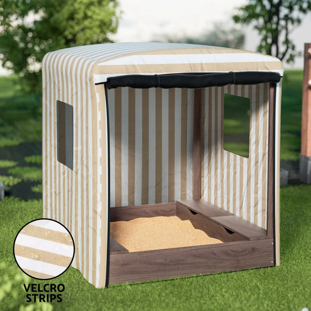 Kids Sandpit Wooden Sandbox Sand Pit with Canopy Window