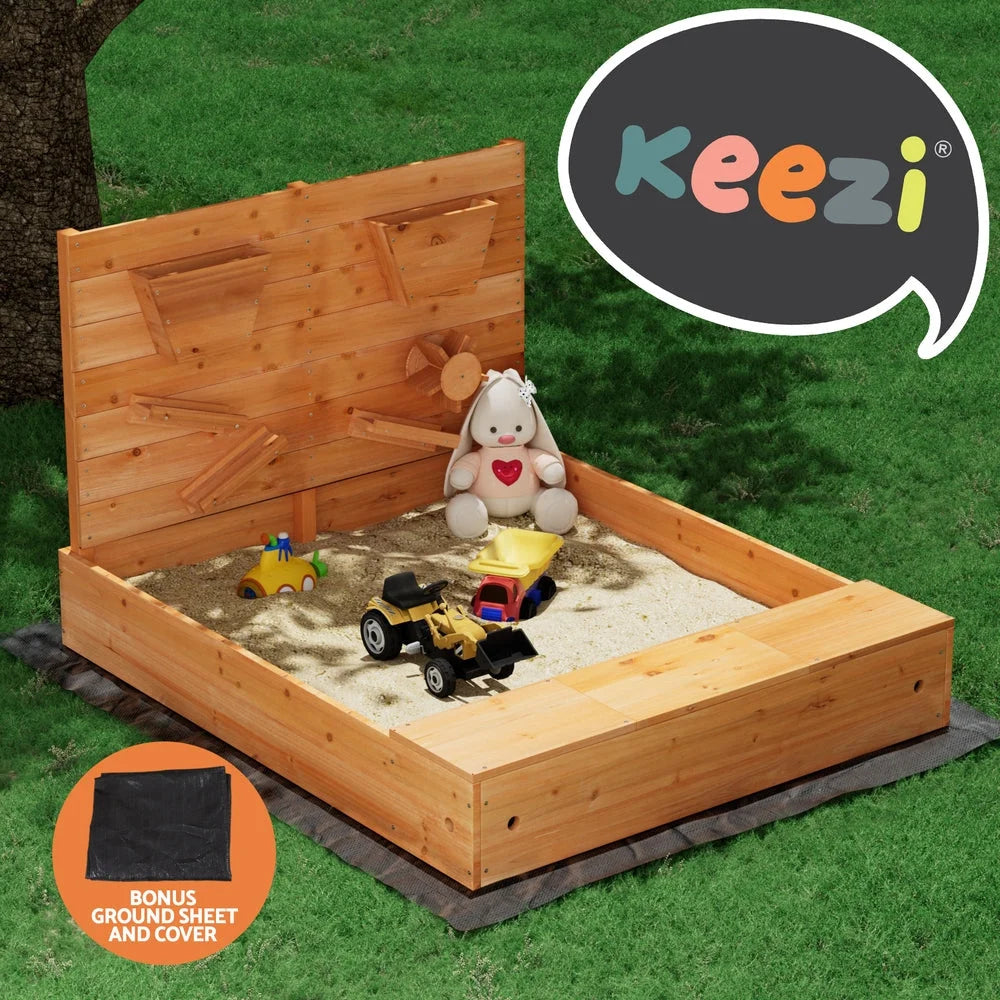Kids Sandpit Wooden Sandbox Sand Pit with Cover and Funnel