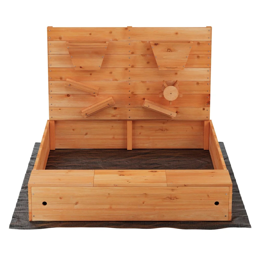 Kids Sandpit Wooden Sandbox Sand Pit with Cover and Funnel