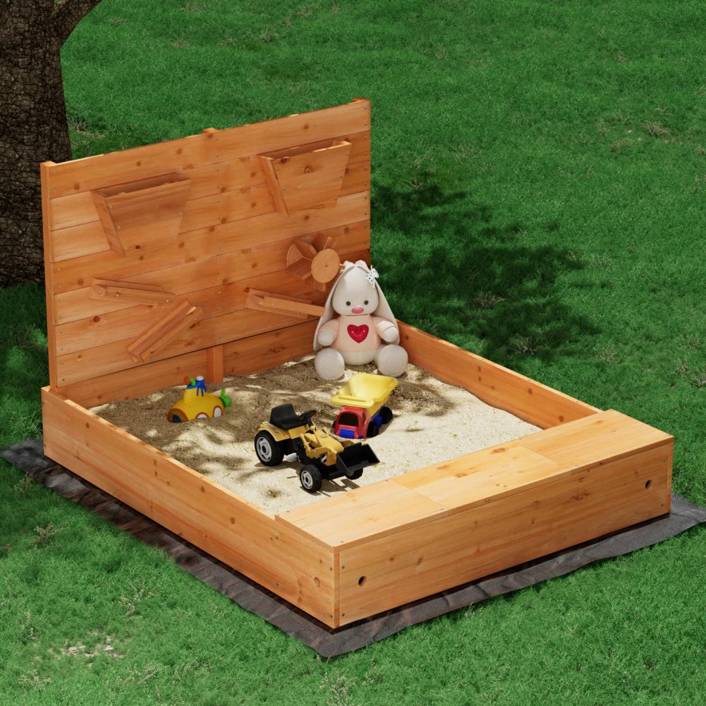 Kids Sandpit Wooden Sandbox Sand Pit with Cover and Funnel