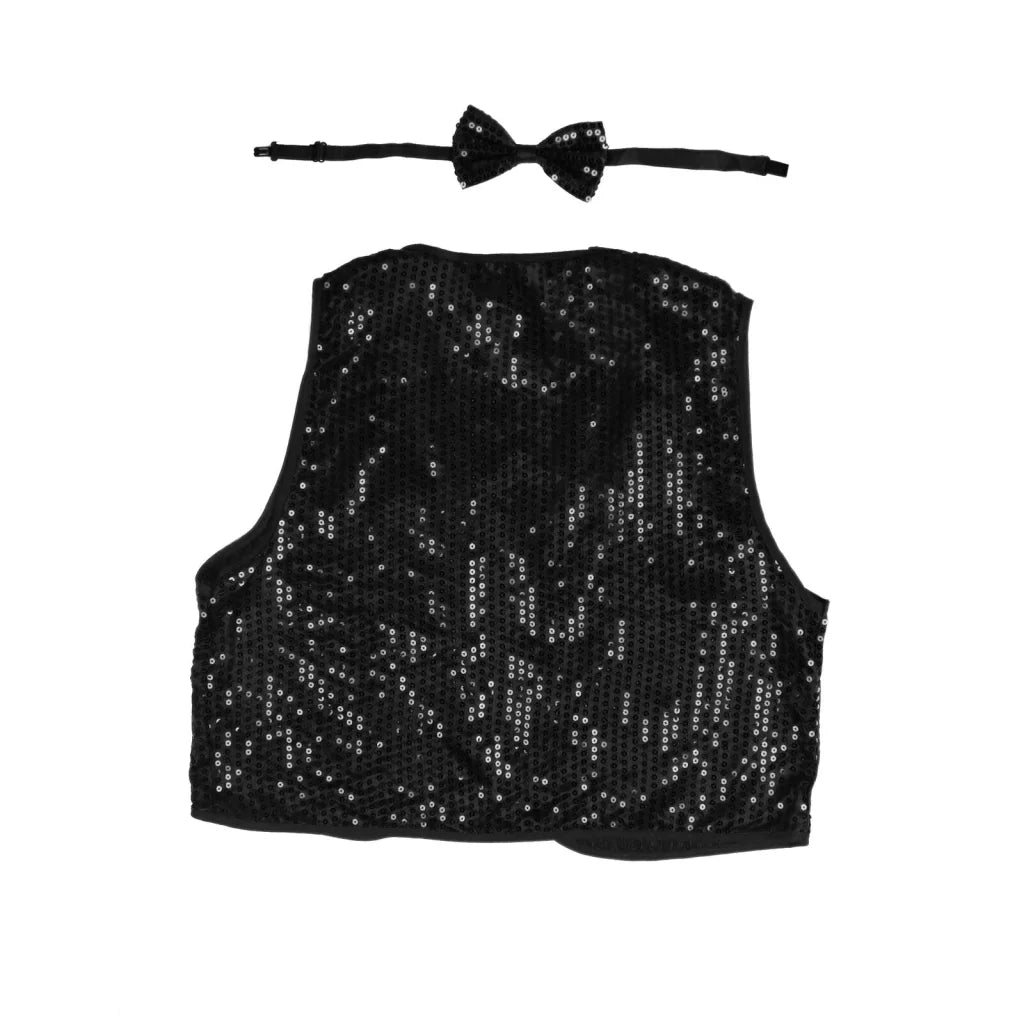 Kids Sequin Vest Bow Tie Set Costume 80s Party Dress Up